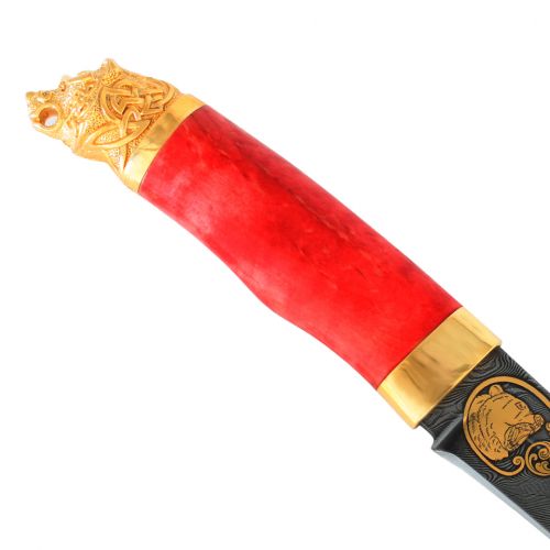 Нож «Талисман мичмана» Н1Т-Л сталь черный дамаск (У10А-7ХНМ), рукоять: золото, стабилизированная береза, литьё, рисованный клинок в золоте
