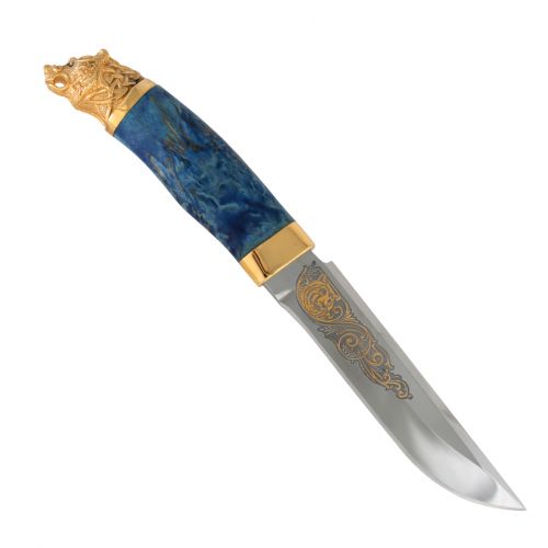 Нож «Немецкий барон» Н3-Л, сталь ЭИ-107, рукоять: золото, стабилизированная береза, литьё, рисованный клинок в золоте, медведь
