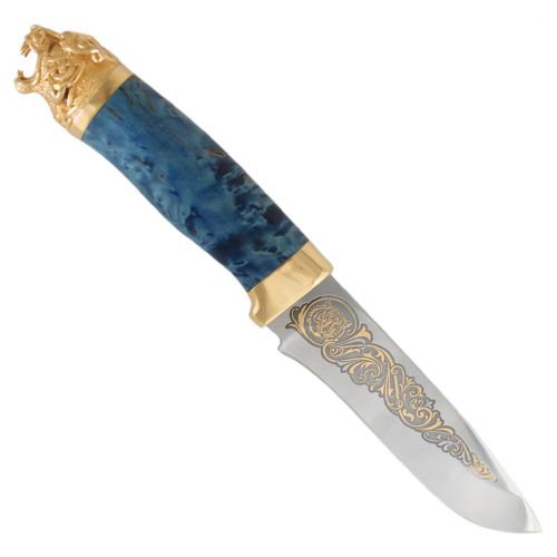 Нож «Император тайги» Н6-Л сталь ЭИ-107 рукоять: золото, стабилизированная береза, литьё, рисованный клинок в золоте