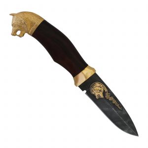 Нож Н9, сталь черный дамаск (У10А-7ХНМ), рукоять: золото, орех, литьё, рисованный клинок в золоте