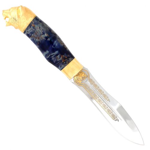 Нож «Лесная хитрость» Н91 сталь ЭИ-107 рукоять: золото, стабилизированная береза, литьё, рисованный клинок в золоте