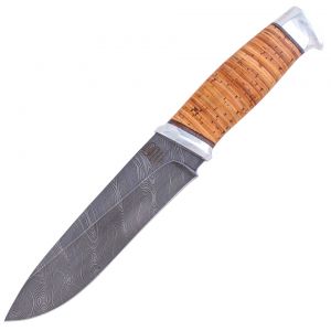 Нож охотничий, туристический «Рыцарь» Н1, сталь черный дамаск (У10А-7ХНМ), рукоять: дюраль, береста