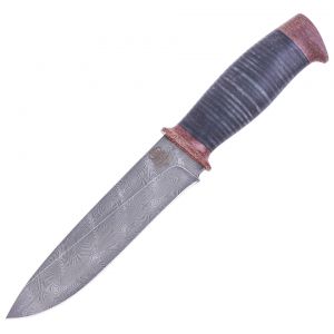 Нож «Рыцарь» Н1, сталь черный дамаск (У10А-7ХНМ), рукоять: текстолит, кожа