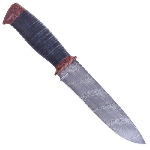 Нож охотничий, туристический «Рыцарь» Н1, сталь черный дамаск (У10А-7ХНМ), рукоять: текстолит, кожа