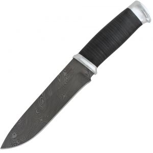 Нож «Рыцарь» Н1, сталь черный дамаск (У10А-7ХНМ), рукоять: дюраль, кожа