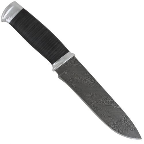 Нож охотничий, туристический «Рыцарь» Н1, сталь черный дамаск (У10А-7ХНМ), рукоять: дюраль, кожа