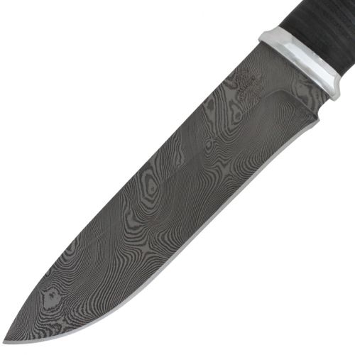 Нож охотничий, туристический «Рыцарь» Н1, сталь черный дамаск (У10А-7ХНМ), рукоять: дюраль, кожа