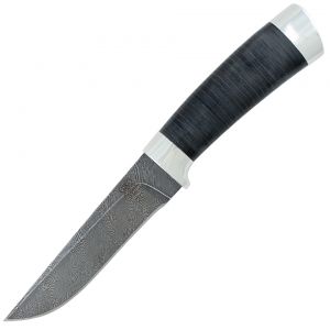 Нож «Тифлис» Н14, сталь нержавеющий дамаск (40Х13-Х12МФ1), рукоять: дюраль, кожа наборная