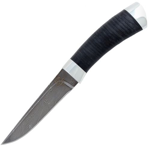 Нож охотничий, туристический «Тифлис» Н14, чёрный дамаск (У10А-7ХНМ), рукоять: дюраль, кожа наборная