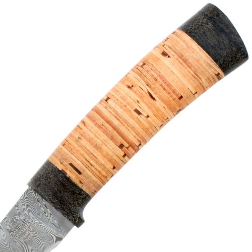 Нож охотничий, туристический «Тифлис» Н14, сталь контрастный дамаск (65Г-Х12МФ1), рукоять: текстолит, береста наборная