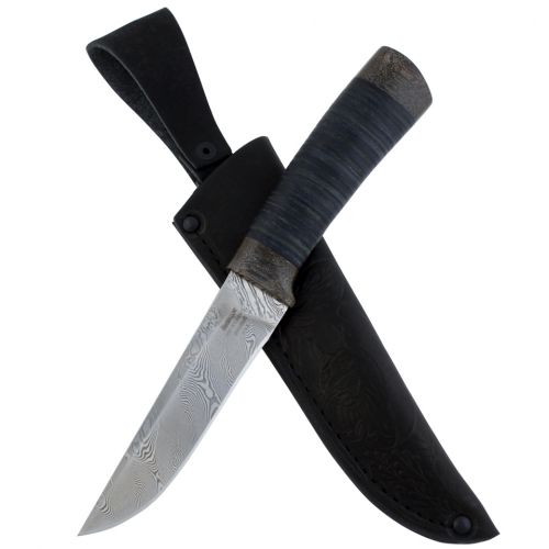 Нож охотничий, туристический «Тифлис» Н14, сталь контрастный дамаск (65Г-Х12МФ1), рукоять: текстолит, кожа
