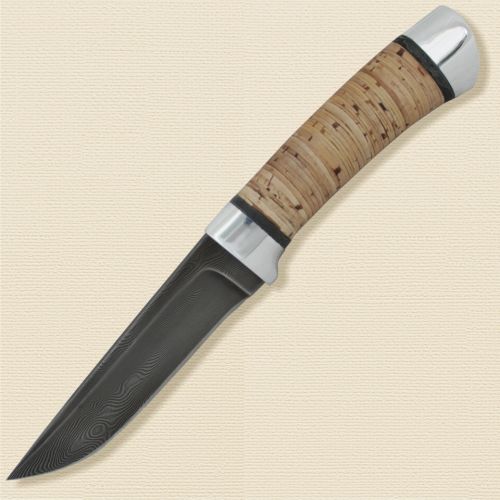 Нож охотничий, туристический «Тифлис» Н14, сталь черный дамаск (У10А-7ХНМ), рукоять: дюраль, береста наборная