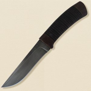 Нож «Тифлис» Н14, сталь черный дамаск (У10А-7ХНМ), рукоять: текстолит, кожа наборная