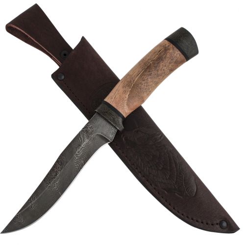 Нож охотничий, туристический «Егерь» Н16, сталь черный дамаск (У10А-7ХНМ), рукоять: текстолит, орех