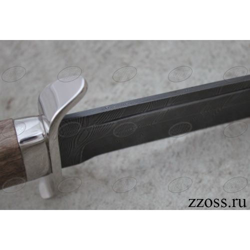 Нож охотничий, туристический «Пограничник» Н19, сталь черный дамаск (У10А-7ХНМ), рукоять: никель, орех