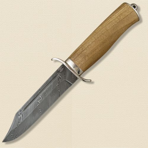 Нож охотничий, туристический «Пограничник» Н19, сталь черный дамаск (У10А-7ХНМ), рукоять: никель, орех
