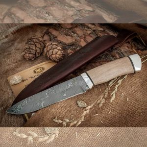 Нож охотничий, туристический «Мичман» Н1Т, сталь нержавеющий дамаск (40Х13-Х12МФ1), рукоять дюраль, орех
