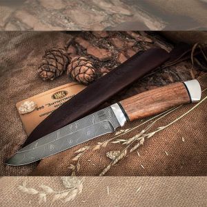 Нож охотничий, туристический «Мичман» Н1Т, сталь черный дамаск (У10А-7ХНМ), рукоять: дюраль, орех