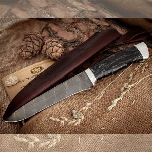 Нож охотничий, туристический «Мичман» Н1Т, сталь черный дамаск (У10А-7ХНМ), рукоять: дюраль, смола