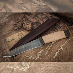 Нож охотничий, туристический «Мичман» Н1Т, сталь черный дамаск (У10А-7ХНМ), рукоять: текстолит, орех