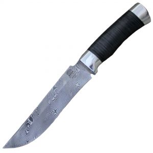 Нож «Турецкий» Н2, сталь контрастный дамаск (65Г-Х12МФ1), рукоять: дюраль, кожа наборная