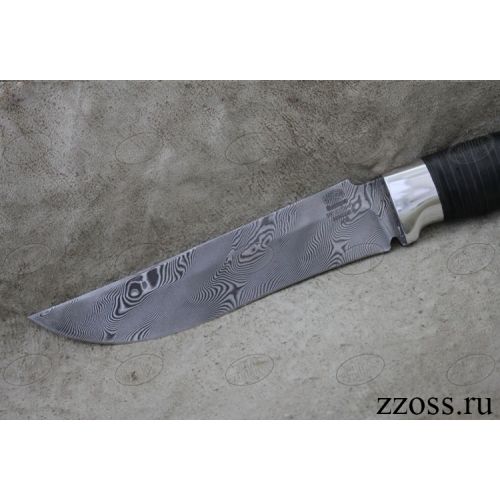 Нож охотничий, туристический «Турецкий» Н2, сталь контрастный дамаск (65Г-Х12МФ1), рукоять: дюраль, кожа наборная