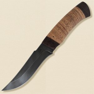 Нож разделочный, шкуросъёмный «Башкорт» Н27, сталь черный дамаск (У10А-7ХНМ), рукоять: текстолит, береста наборная