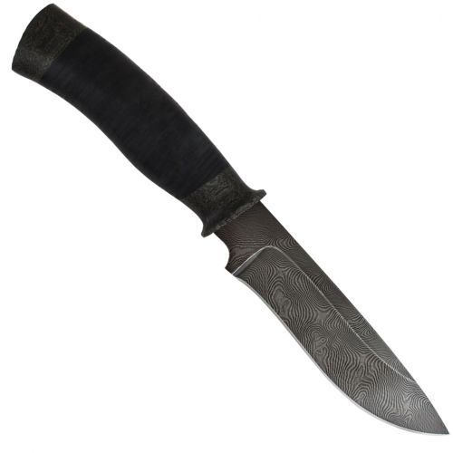 Нож разделочный, шкуросъёмный «Идальго» Н29, сталь черный дамаск (У10А-7ХНМ), рукоять: текстолит, кожа