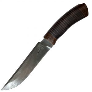 Нож «Гумбольт» Н3, сталь контрастный дамаск (65Г-Х12МФ1), рукоять: текстолит, кожа наборная