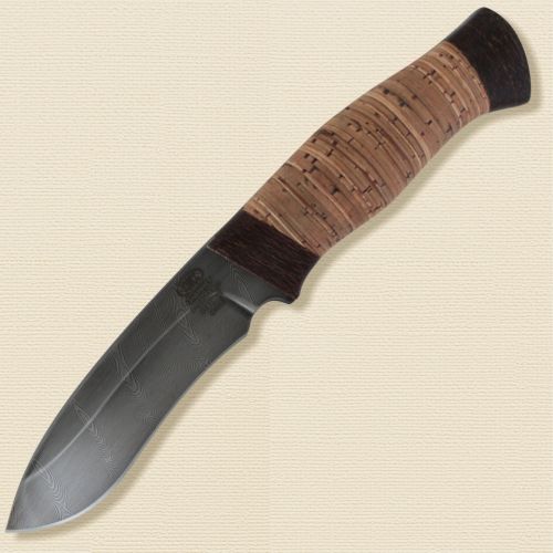 Нож туристический «Ратник» Н31А, сталь черный дамаск (У10А-7ХНМ), рукоять: текстолит, береста наборная