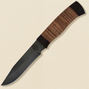 Нож «Робинзон» Н33, сталь черный дамаск (У10А-7ХНМ), текстолит, береста наборная