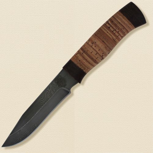 Нож охотничий, туристический «Робинзон» Н33, сталь черный дамаск (У10А-7ХНМ), текстолит, береста наборная