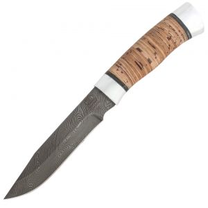 Нож «Робинзон» Н33, сталь черный дамаск (У10А-7ХНМ), дюраль, береста наборная