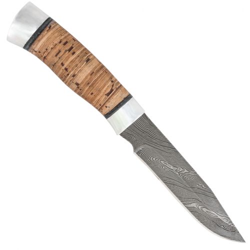 Нож охотничий, туристический «Робинзон» Н33, сталь черный дамаск (У10А-7ХНМ), дюраль, береста наборная