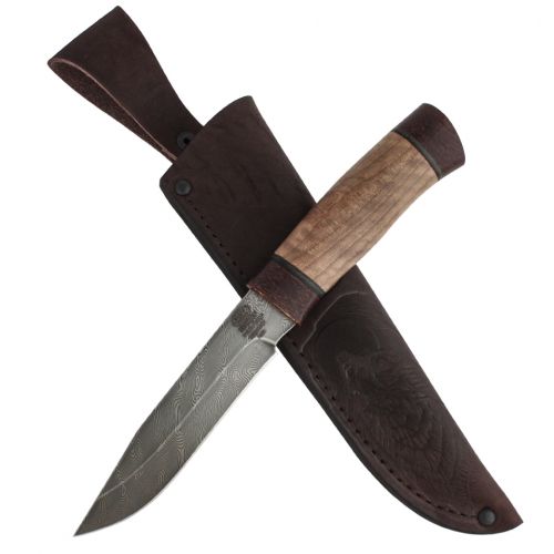 Нож охотничий, туристический «Робинзон» Н33, сталь черный дамаск (У10А-7ХНМ), текстолит, орех