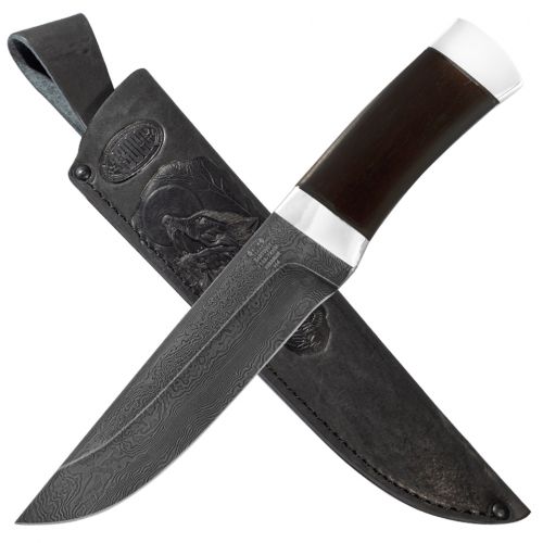 Нож охотничий, туристический «Алтай» Н4, сталь черный дамаск (У10А-7ХНМ), рукоять: дюраль, граб