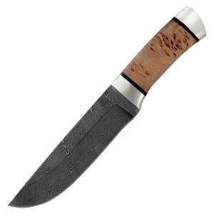 Нож «Алтай» Н4, сталь нержавеющий дамаск (40Х13-Х12МФ1), рукоять: дюраль, карельская береза