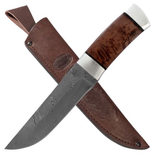 Нож охотничий, туристический «Алтай» Н4, сталь контрастный дамаск (65Г-Х12МФ1), рукоять: дюраль, кап