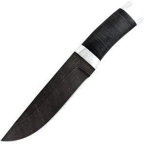 Нож охотничий, туристический «Алтай» Н4, сталь черный дамаск (У10А-7ХНМ), рукоять: дюраль, кожа