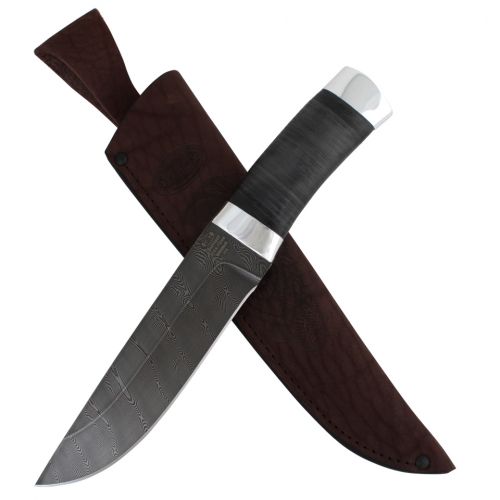 Нож охотничий, туристический «Алтай» Н4, сталь черный дамаск (У10А-7ХНМ), рукоять: дюраль, кожа