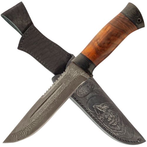 Нож туристический «Пират» Н55, сталь черный дамаск (У10А-7ХНМ), рукоять: текстолит, орех