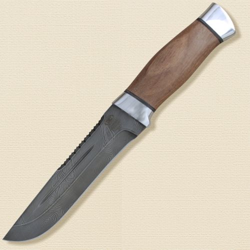 Нож охотничий, туристический «Пират» Н55, сталь черный дамаск (У10А-7ХНМ), рукоять: дюраль, орех