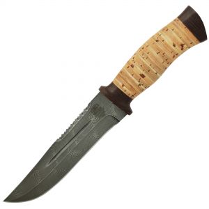 Нож «Корсар» Н56, сталь черный дамаск (У10А-7ХНМ), рукоять: текстолит, береста наборная