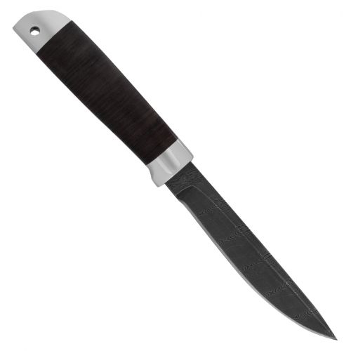 Нож охотничий, туристический «Змеелов» Н57, сталь черный дамаск (У10А-7ХНМ), рукоять: дюраль, кожа