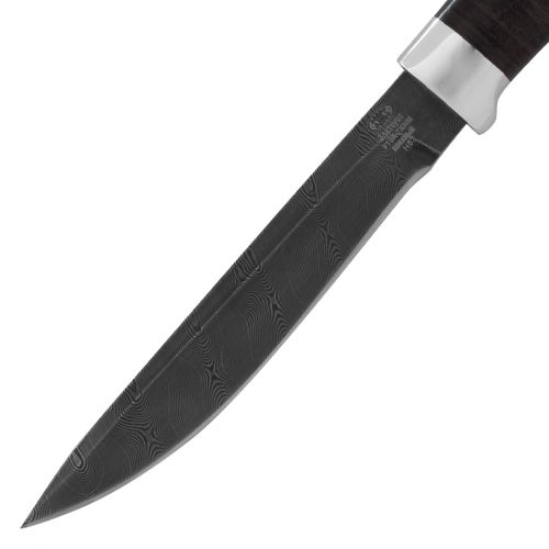 Нож охотничий, туристический «Змеелов» Н57, сталь черный дамаск (У10А-7ХНМ), рукоять: дюраль, кожа