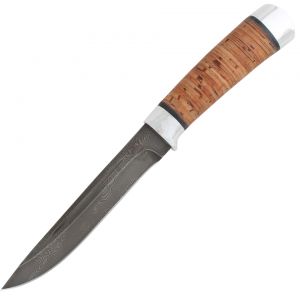 Нож охотничий, туристический «Сталкер» Н58, сталь черный дамаск (У10А-7ХНМ), рукоять: дюраль, береста наборная