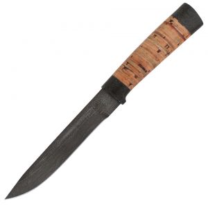Нож охотничий, туристический «Сталкер» Н58, сталь черный дамаск (У10А-7ХНМ), рукоять: текстолит, береста наборная