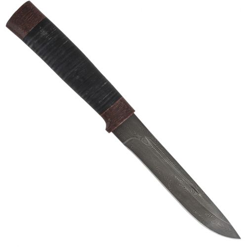 Нож охотничий, туристический «Сталкер» Н58, сталь черный дамаск (У10А-7ХНМ), рукоять: текстолит, кожа