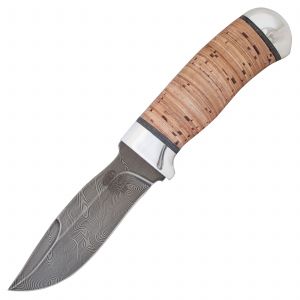 Нож «Леший» Н59, сталь черный дамаск (У10А-7ХНМ), рукоять: дюраль, береста наборная