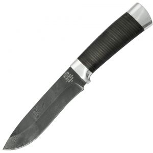 Нож охотничий, туристический «Александр II» Н6, сталь черный дамаск (У10А-7ХНМ), рукоять: дюраль, кожа